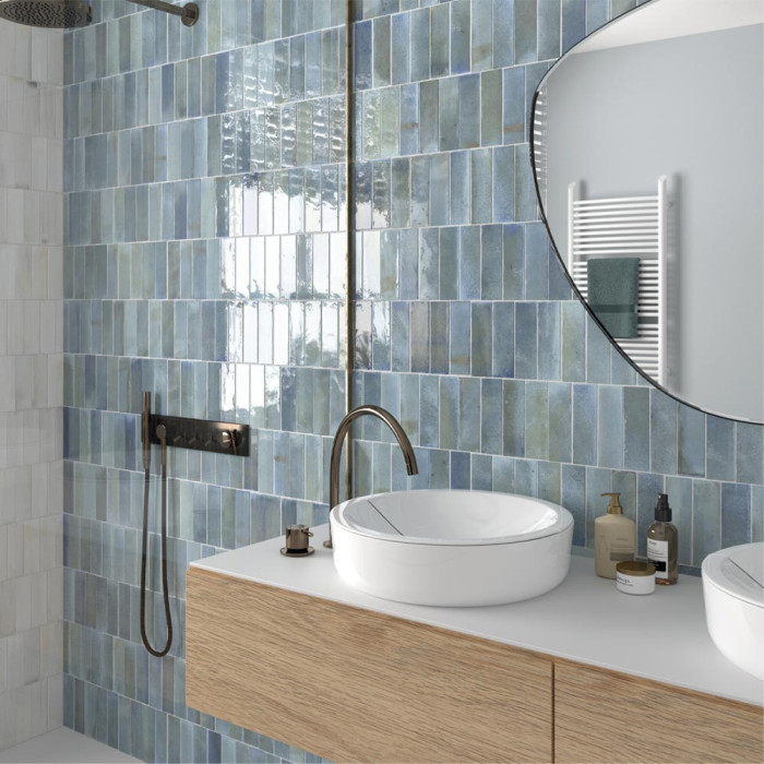 Carrelage effet zellige collection Hanoi couleur bleu ciel - salle de bain Carrelage effet zellige collection Hanoi couleur bleu ciel - salle de bain