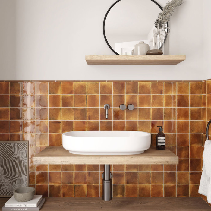 Carrelage effet zellige collection Hanoi couleur orange brun - salle de bain bis Carrelage effet zellige collection Hanoi couleur orange brun - salle de bain bis