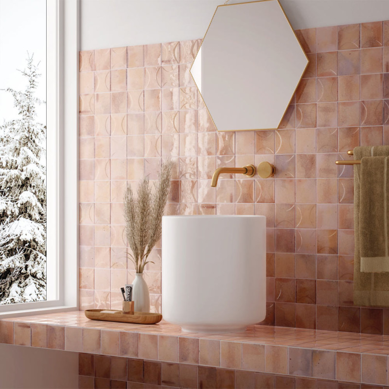 Carrelage effet zellige collection Hanoi Arco couleur rose - salle de bain