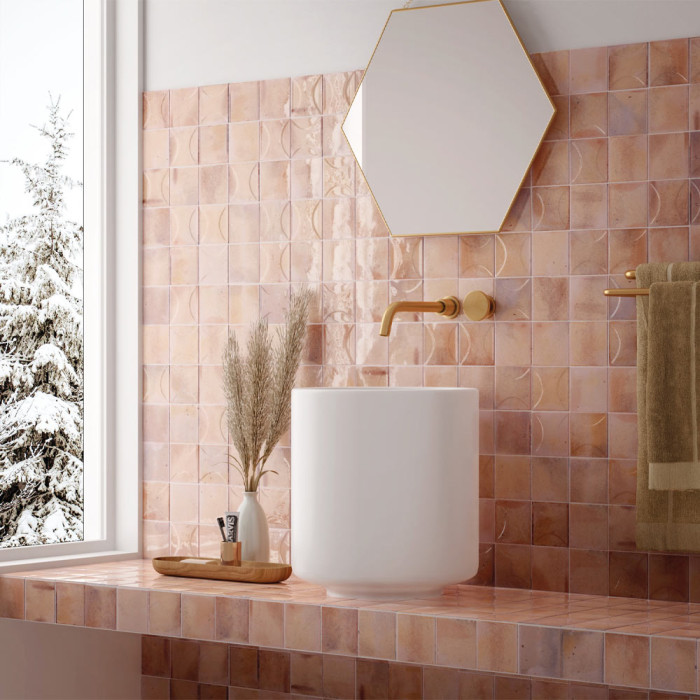Carrelage effet zellige collection Hanoi Arco couleur rose - salle de bain Carrelage effet zellige collection Hanoi Arco couleur rose - salle de bain