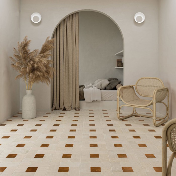 Carrelage extérieur effet pierre collection Abbey Stone taille M - beige - photo d'ambiance