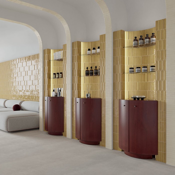 Nouvelle Vague - Carrelage mural 3D - couleur moutarde