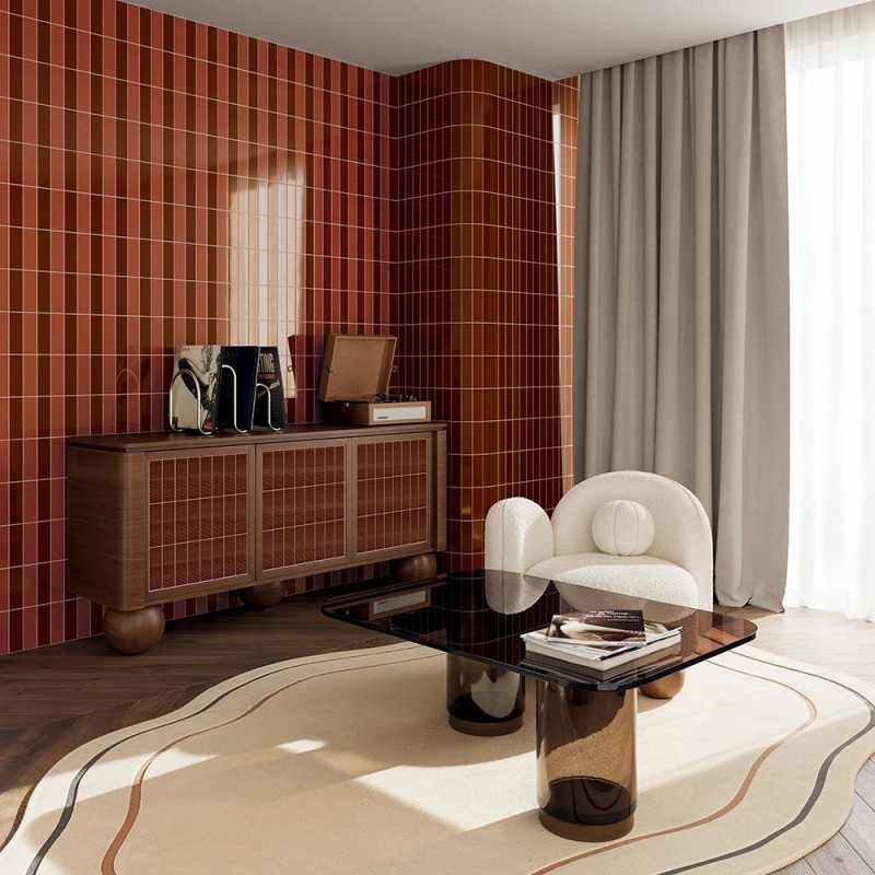 Micare - carrelage 3D strié minéral et design contemporain - couleur bordeaux