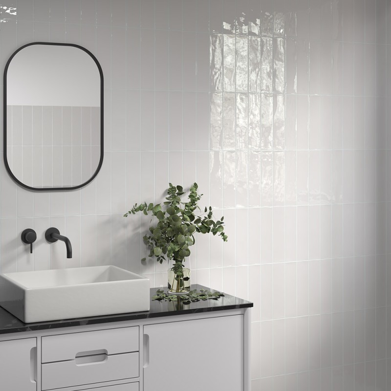 Carrelage effet zellige Medina blanc brillant 7,5x30 cm