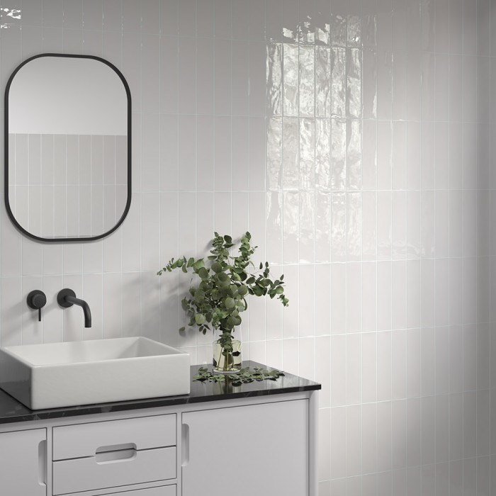 Carrelage effet zellige Medina blanc brillant 7,5x30 cm