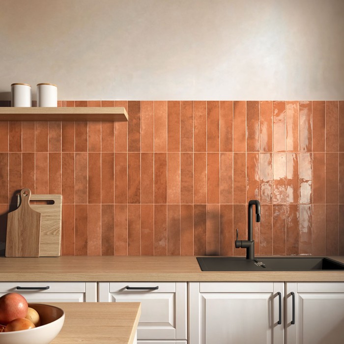 Carrelage effet zellige - Medina - terracotta brillant - 7,5x30 cm