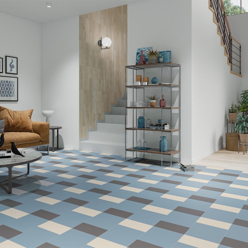 Carrelage uni collection Solid - format XL - bleu ciel - salon