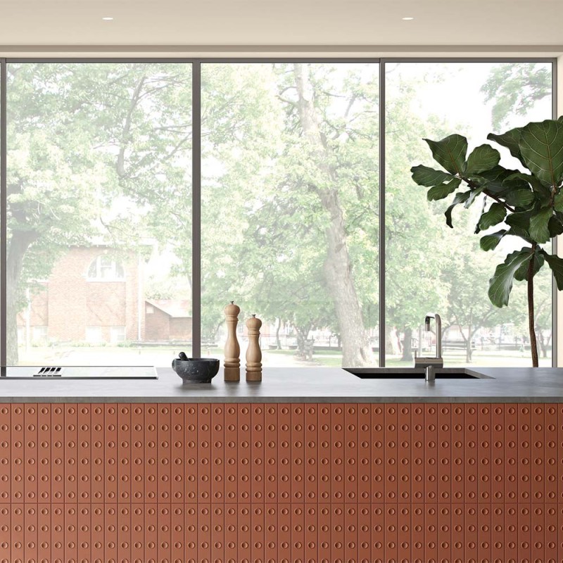 Carrelage faïence collection Punto - Finition T Up - couleur rouge - photo d'ambiance salon