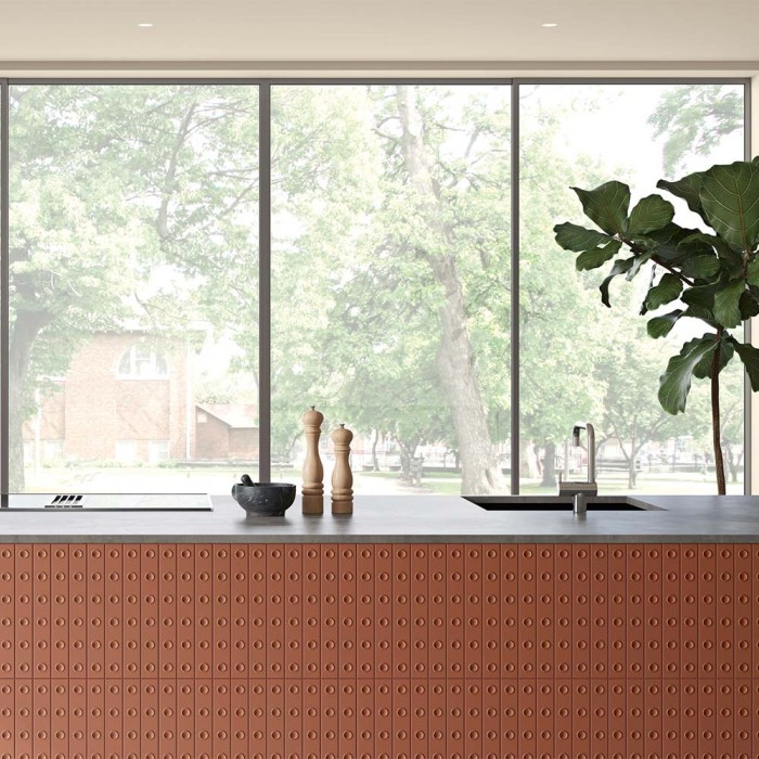 Carrelage faïence collection Punto - Finition T Up - couleur rouge - photo d'ambiance salon