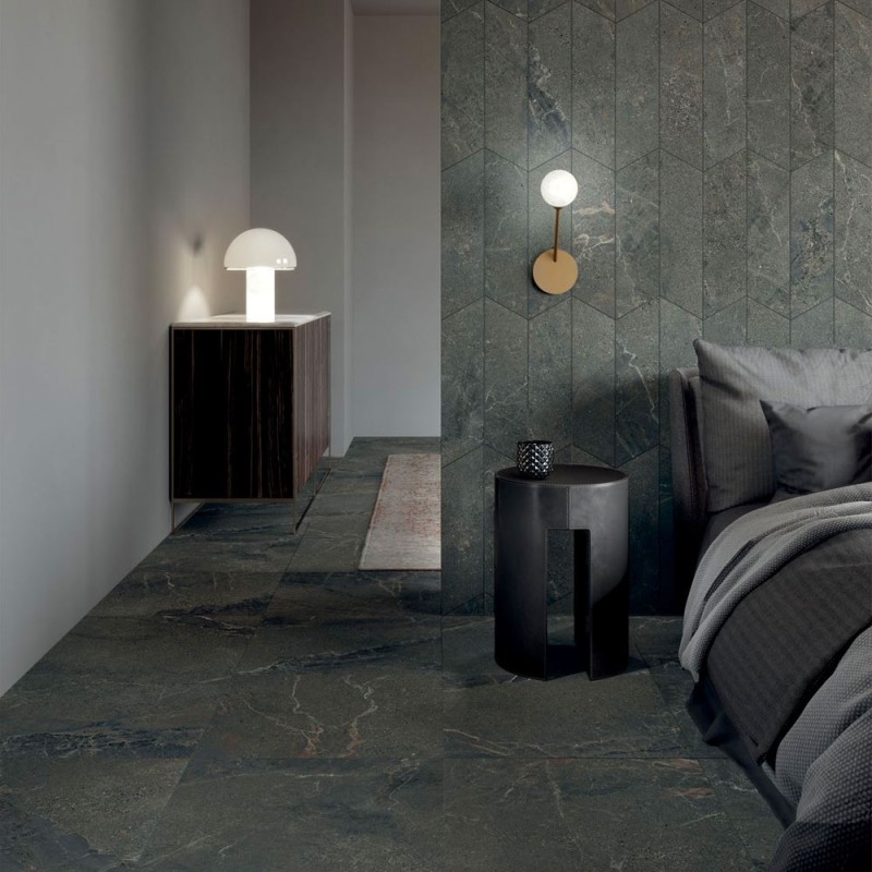 Carrelage effet pierre collection Anthology - noir - photo d'ambiance chambre