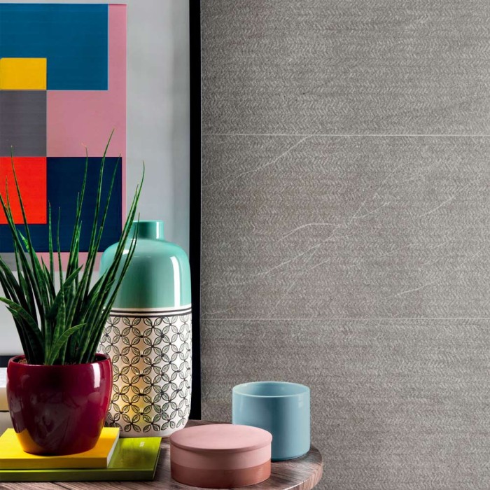 Carrelage effet pierre collection Nextone Mark - gris - photo d'ambiance salon