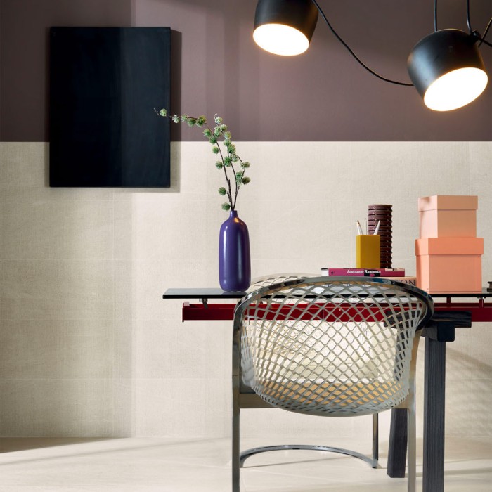 Carrelage effet pierre collection Nextone Dot - blanc - photo d'ambiance salon