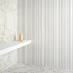 Carrelage faïence collection Pulp Parallel - blanc cannelé - photo d'ambiance salle de bain