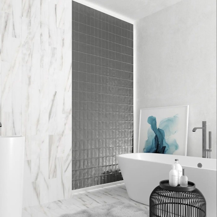 Carrelage effet zellige collection Fez couleur gris acier - mur salle de bain