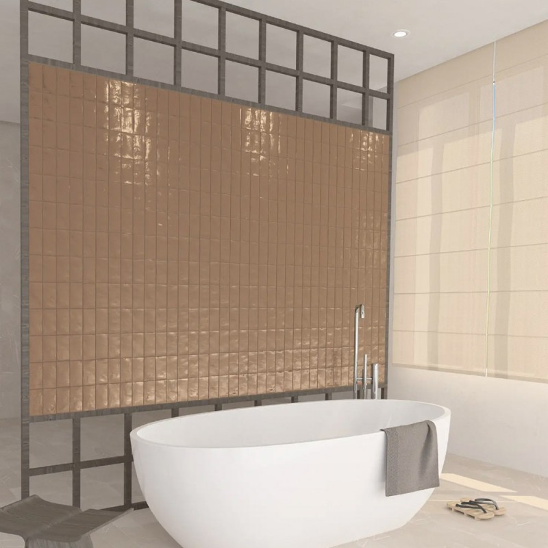 Carrelage effet zellige collection Fez couleur marron cuivre - mur salle de bain