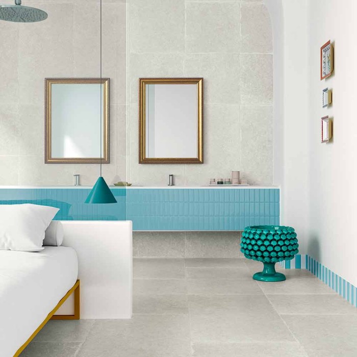 Carrelage effet pierre - mat Superclassica grey crack, teintes grises - photo d'ambiance salle de bain