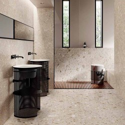Carrelage effet pierre collection Lombarda Mix - couleur sable - photo d'ambiance salle de bain