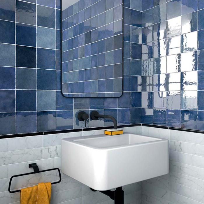 Carrelage effet zellige bleu colonial Artisan - salle de bain