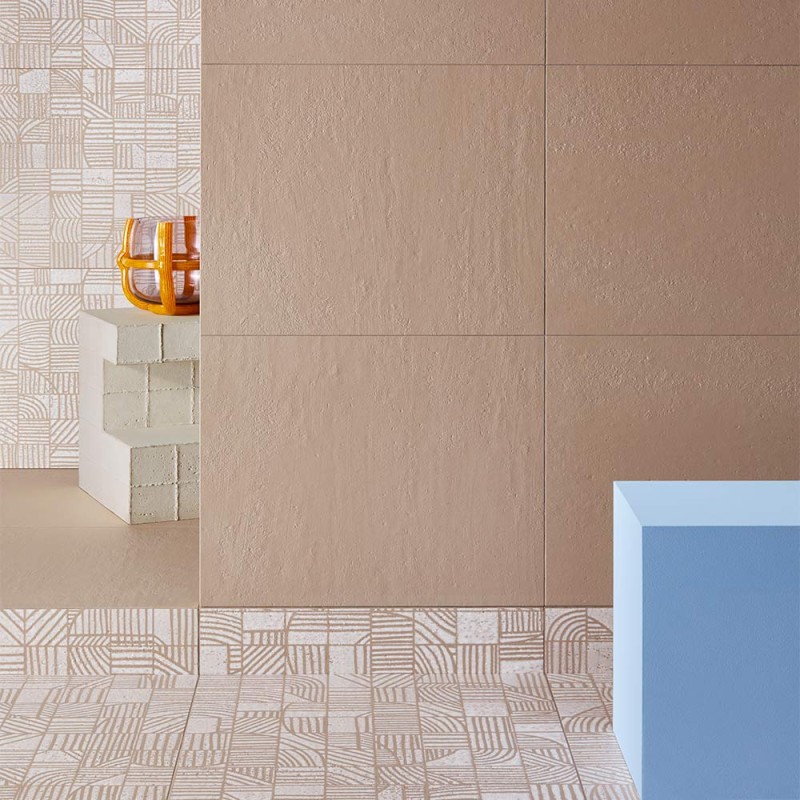 Carrelage effet béton collection Mater - uni - couleur  - beige - photo d'ambiance salon