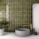 Carrelage effet zellige collection Manacor vert basilic - salle de bain vasque ronde