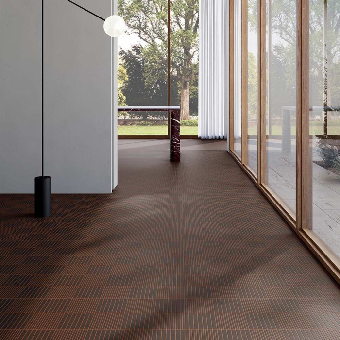 Carrelage faïence mat collection Fringe Bold anthracite - photo d'ambiance salon