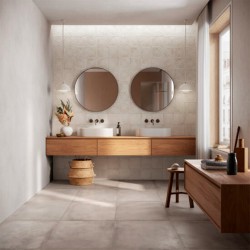 Carrelage uni Amuri - couleur grise - salle de bain mixé avec du Amuri zucchero avorio