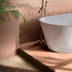 Carrelage décoré effet carreaux de ciment Amuri decoro zucchero - couleur terre cuite - salle de bain mixé avec du uni