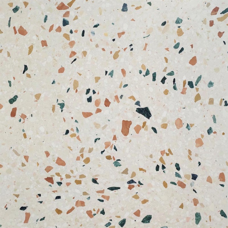 Ech. Terrazzo ivoire, vert et terracotta