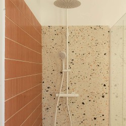 Carrelage effet terrazzo Venice couleur ivoire - douche salle de bain