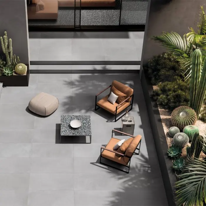 terrasse extérieure carrelage béton gris Medley Minimal Grey