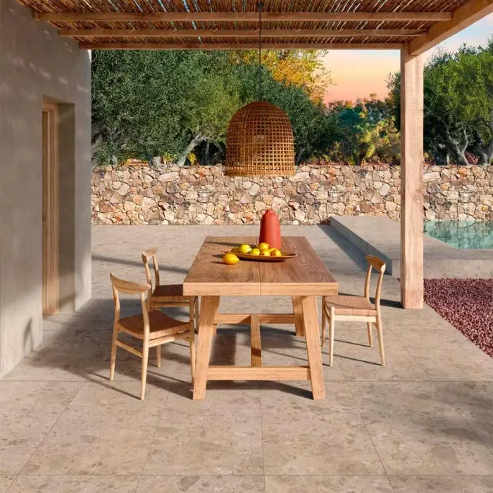 terrasse extérieure carrelage pierre naturelle Eterna Mix Beige
