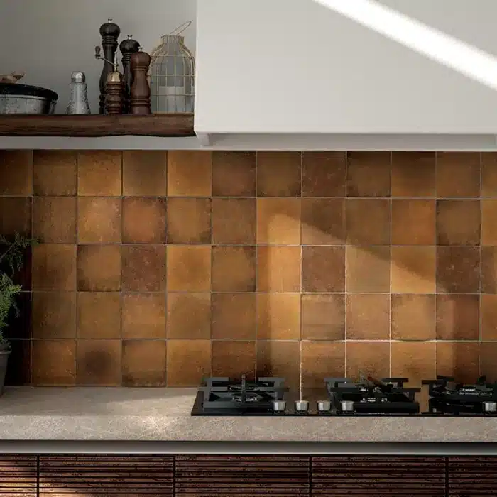Carrelage effet zellige jaune ocre doré