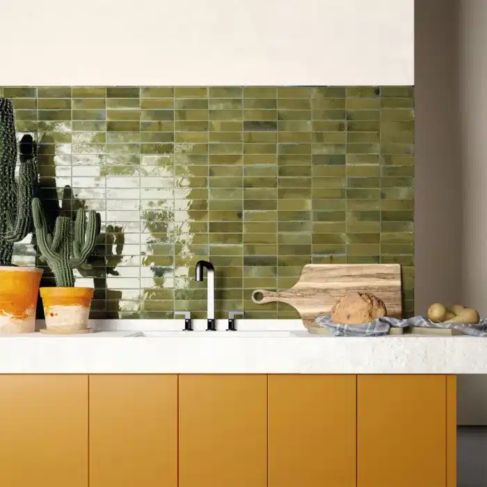 Carrelage Hanoi Wild Olive, vert olive, finition brillante